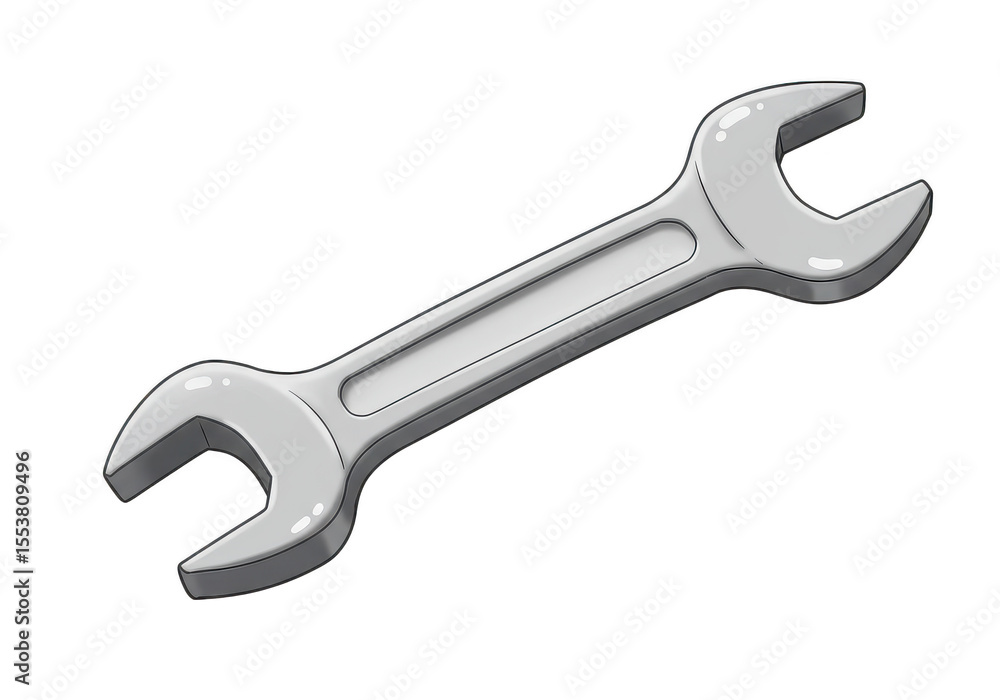 A silver wrench tool isolated on a dark plain setting with a handle and open ended jaws design on transparent background A silver wrench tool isolated on a dark plain setting with a handle and open ended jaws design on transparent background