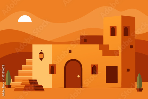 An ancient desert sunset paints the sky over Jerusalem's historic city walls and old stone architecture