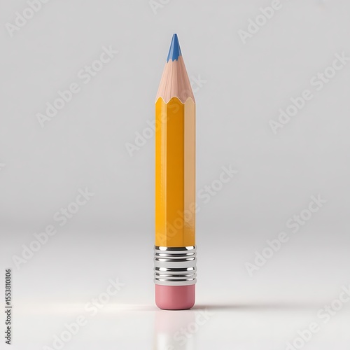 3D Rendered Yellow Pencil with Blue Eraser on White Background. 