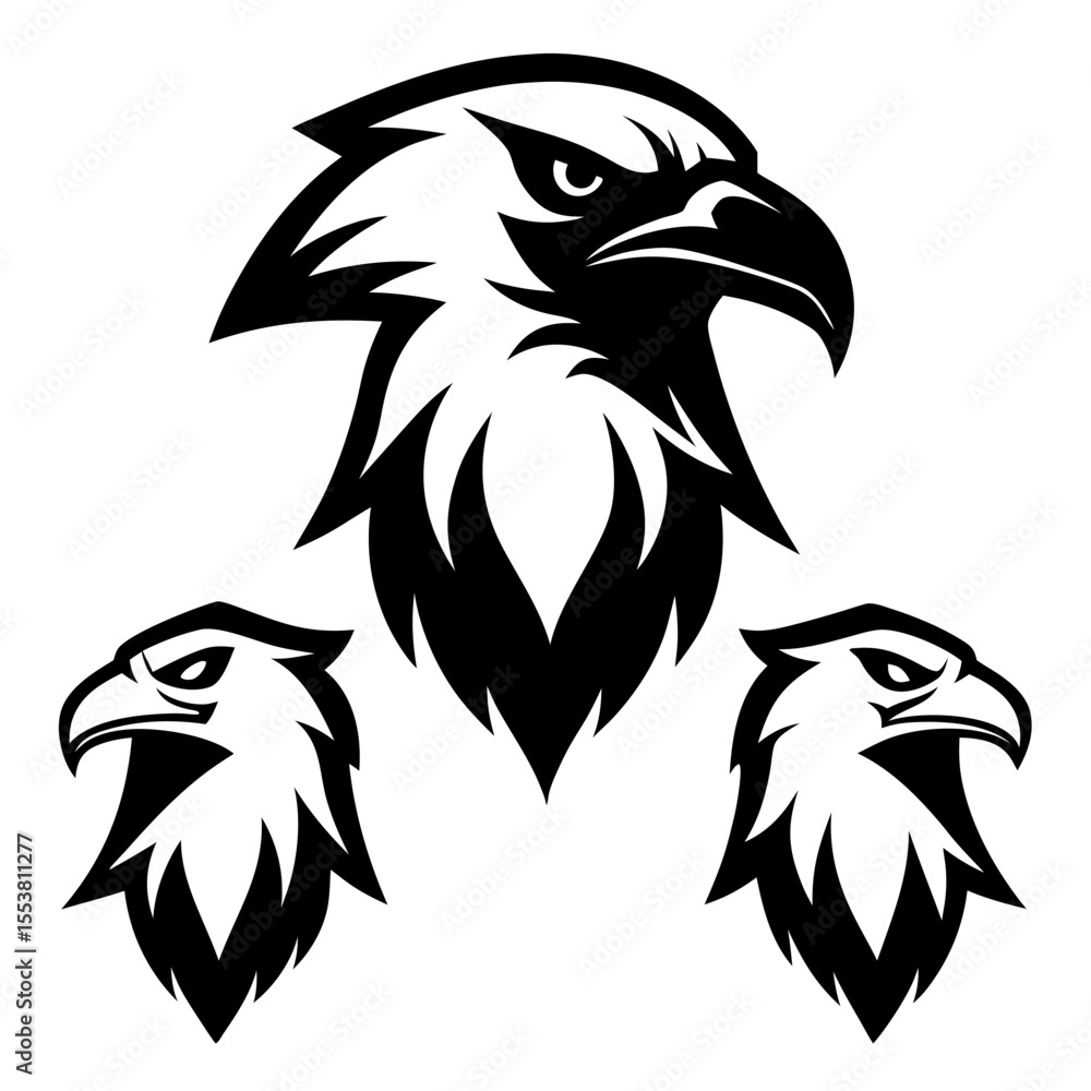 Fototapeta premium Eagle Heads Black and White Tattoo Style Vector