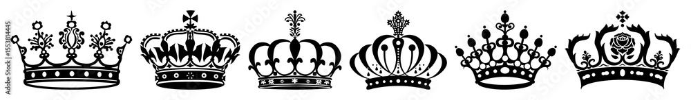 Obraz premium PNG Elegant vintage crown illustrations, element set on transparent background