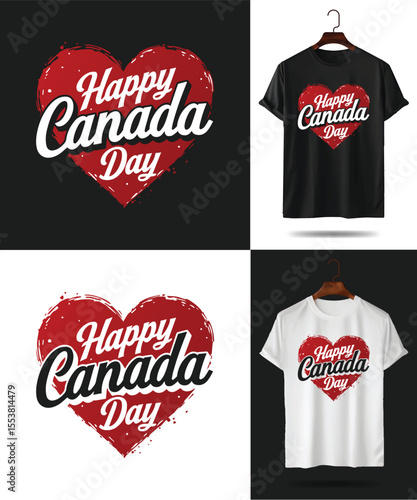  happy canada day bold typography design for t-shirt with festive patriotic canadian theme