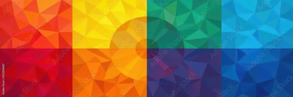 Obraz premium Four CMYK color boxes intersect forming a cross shape , illustration, texture, rectangle