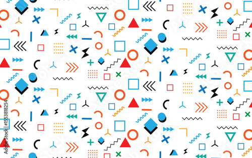 Abstract Geometric Memphis Style Seamless Pattern.