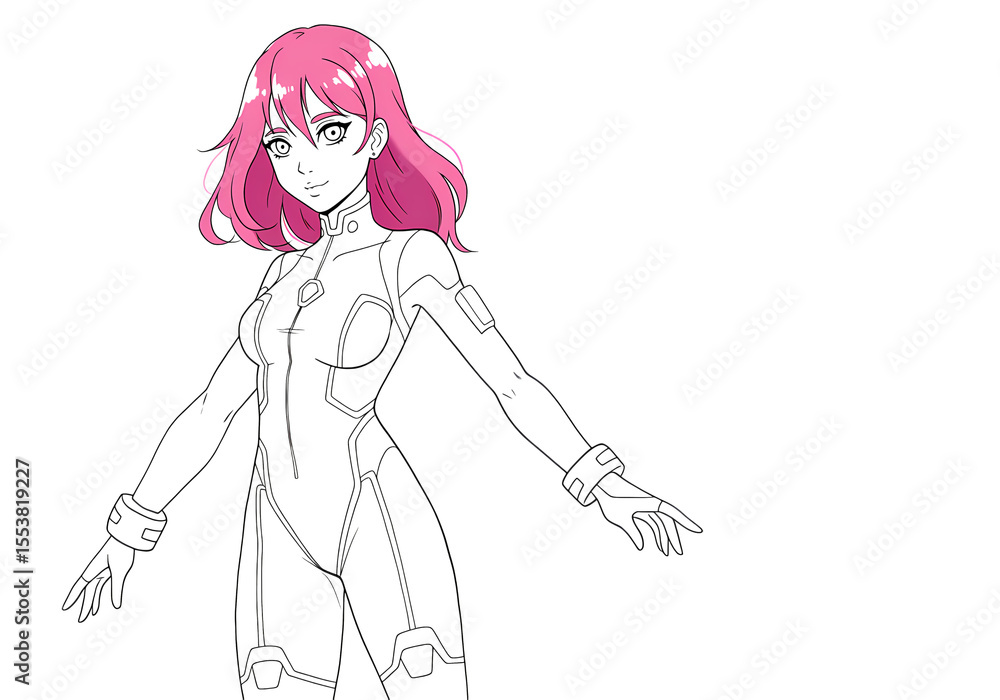 PinkHaired Anime Character in a Stippled Bodysuit isolated on transparent background PinkHaired Anime Character in a Stippled Bodysuit isolated on transparent background