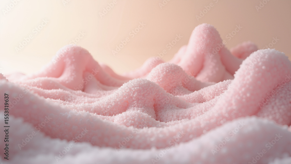 Fototapeta premium Soft abstract foam structures forming a gentle mountain-like landscape on a silk fabric horizon
