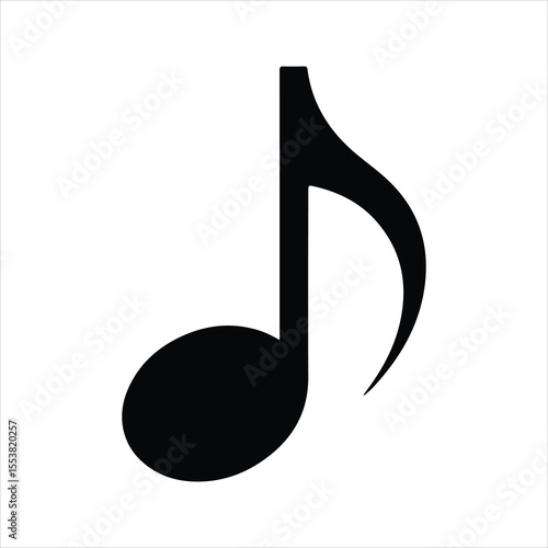 Single music note isolated on white background in black