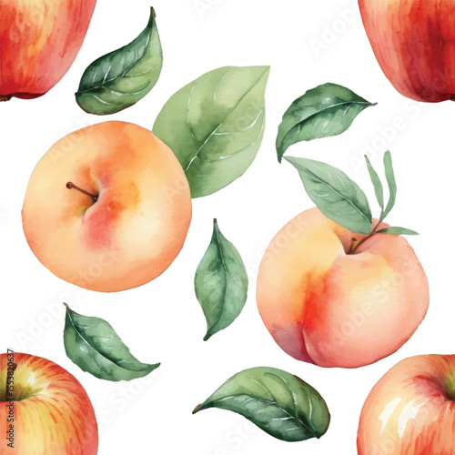 Seamless Watercolor Apples and Peaches Pattern.