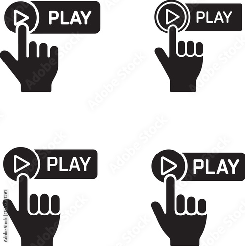 Hand pressing play button icon for video playback and media control