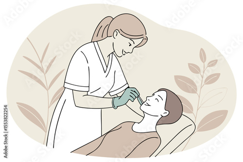 Peaceful atmosphere as a gloved cosmetologist performs a rejuvenating face massage treatment.