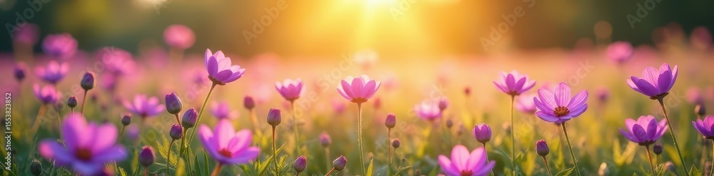 Blooming purple flowers radiating vibrant colors in a bright sunny field, outdoors, purple wildflowers, sunlight Blooming purple flowers radiating vibrant colors in a bright sunny field, outdoors, purple wildflowers, sunlight