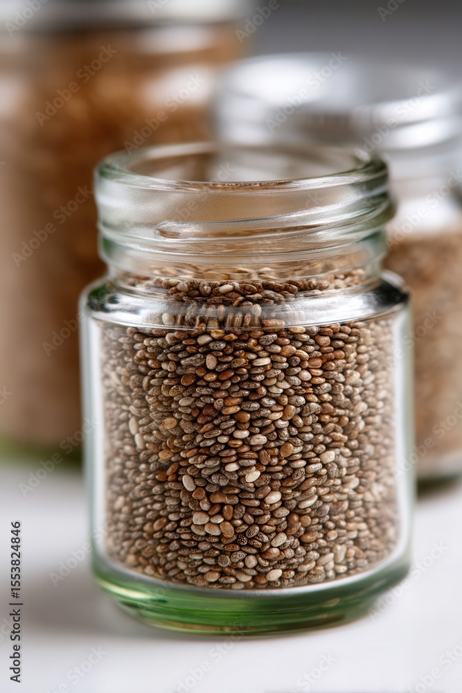 A close-up of jars containing various seeds, showcasing their textures and colors, This image is ideal for food-related projects, health articles, or gardening resources, A close-up of jars containing various seeds, showcasing their textures and colors, This image is ideal for food-related projects, health articles, or gardening resources,