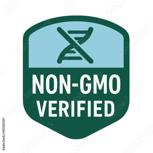 The non-gmo verified logo signifies a product's genetically unmodified status, promoting consumer trust. Modern flat vector sticker label with icon and badge style, transparent background