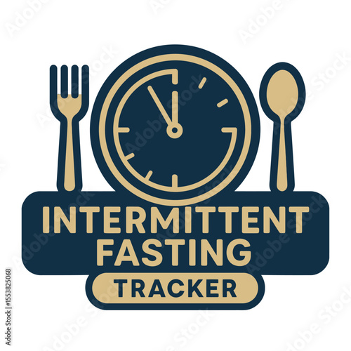 Intermittent fasting tracker logo symbolizing a timed eating schedule and a healthy lifestyle. Modern flat vector sticker label with icon and badge style, transparent background