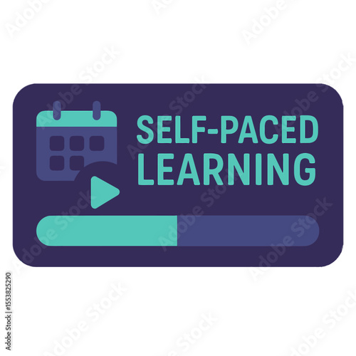 The illustration is for self-paced learning with a progress bar. Modern flat vector sticker label with icon and badge style, transparent background