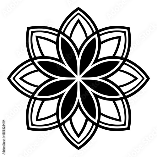  Geometric Stylized Flower / Star Mandala Icon - Abstract Black and White Vector Design