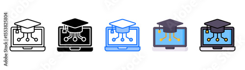 E Learning icon set with multiple style collection