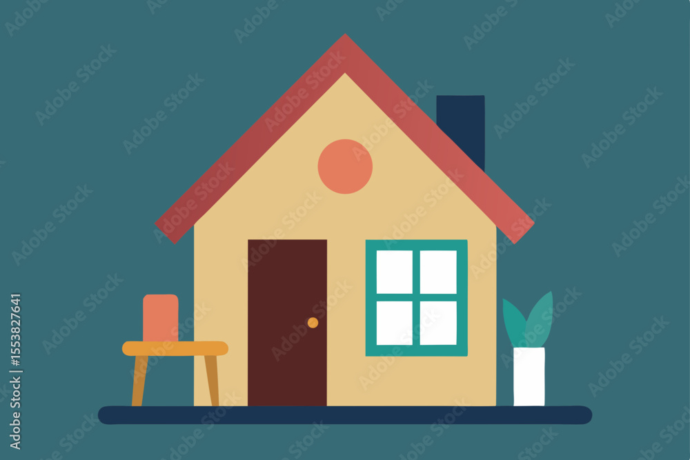 Fototapeta premium Vector illustration of a residential house with a roof and windows, a symbol of family and real estate