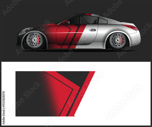 Racing Car Decal Design Template with Red and Black Graphics