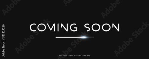 Hi-Tech Minimalistic Banner with Coming Soon Typography on Black Background. Announcement poster with futuristic Font for Movie Teaser, Conference, Forum, Tech Fest. Vector Illustration.