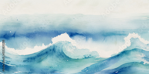 Photography Watercolor surface ocean water wave, seamless blue water ocean wave background