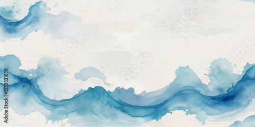 Blue ocean wave background. Blue and white water ocean background. Wavy line background. Hand drawn watercolour ocean background. Vector illustration.	