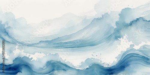 Watercolor surface ocean water wave, seamless blue water ocean wave background. Blue water ocean surfing wave	