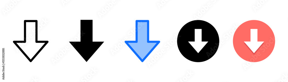 Down Arrow icon set with multiple style collection Down Arrow icon set with multiple style collection