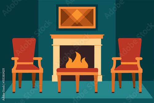 Two wooden chairs and a table furnish a minimalist room interior