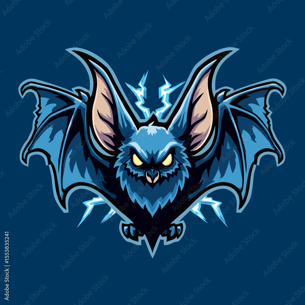 Obraz premium Unique esports logo featuring a fierce bat design with electric elements and a dark blue background
