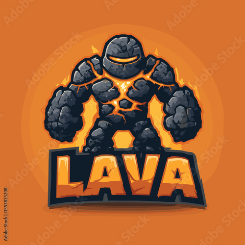 Energizing esports logo featuring a powerful lava golem character on a vibrant orange background