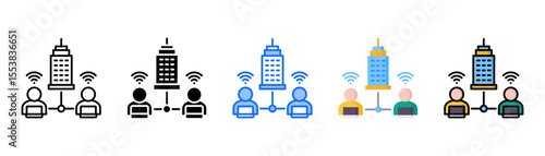 Telecommuting icon set with multiple style collection