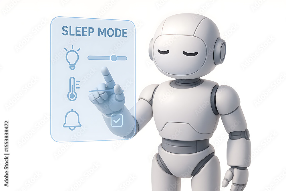 Fototapeta premium AI robot activating sleep mode interface