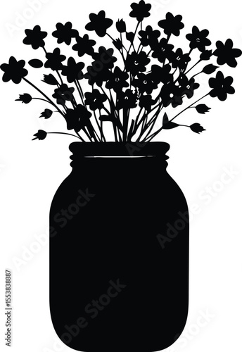 Charming bouquet of tiny wild field flowers artfully arranged in a classic glass mason jar isolated on white background isolated on transparent background
