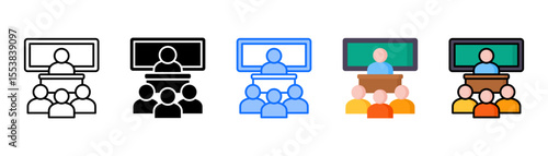 Lecture icon set with multiple style collection