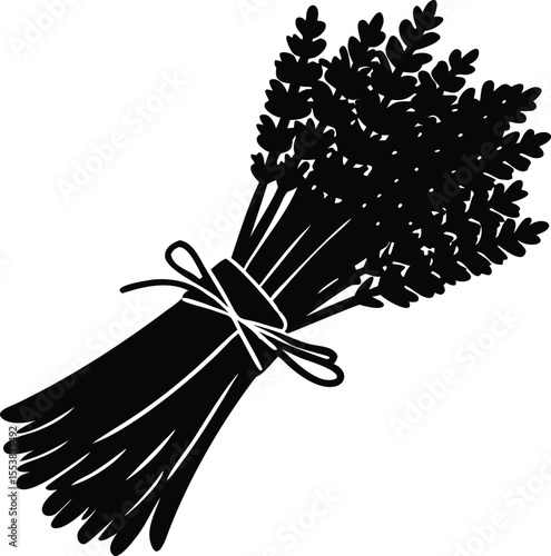 A rustic bundle of dried lavender sprigs tied together with natural jute string isolated on white background isolated on transparent background