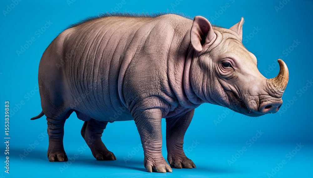 Fototapeta premium Hairless Rhinoceros Isolated on a Blue Background