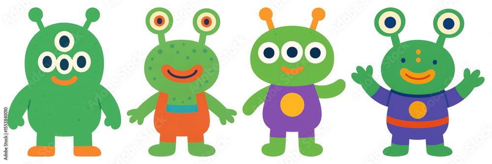 Obraz premium PNG Colorful cartoon alien characters, element set on transparent background