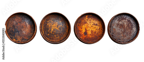 Rustic Beauty of Sunlit Abandoned Oil Drums on transparent background. cut flower elements, garden themed designs. Top view high quality PNG.