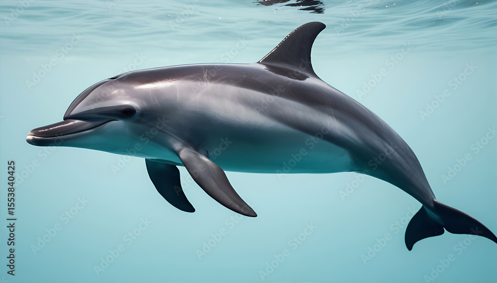 Graceful Dolphin Swimming Peacefully in Clear Ocean Water Graceful Dolphin Swimming Peacefully in Clear Ocean Water