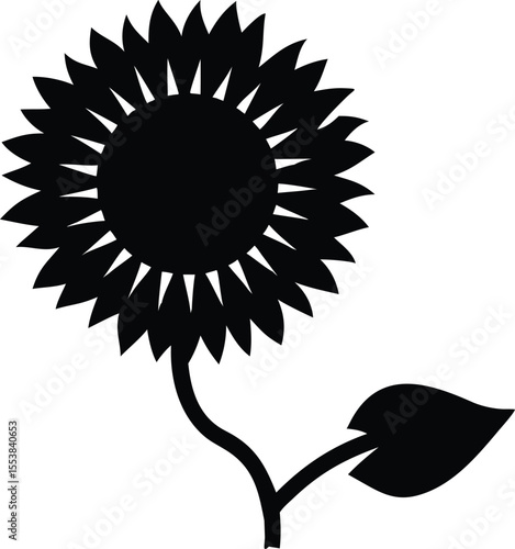 Illustration of a single sunflower head with a drooping pose and a wilted leaf isolated on white background isolated on transparent background