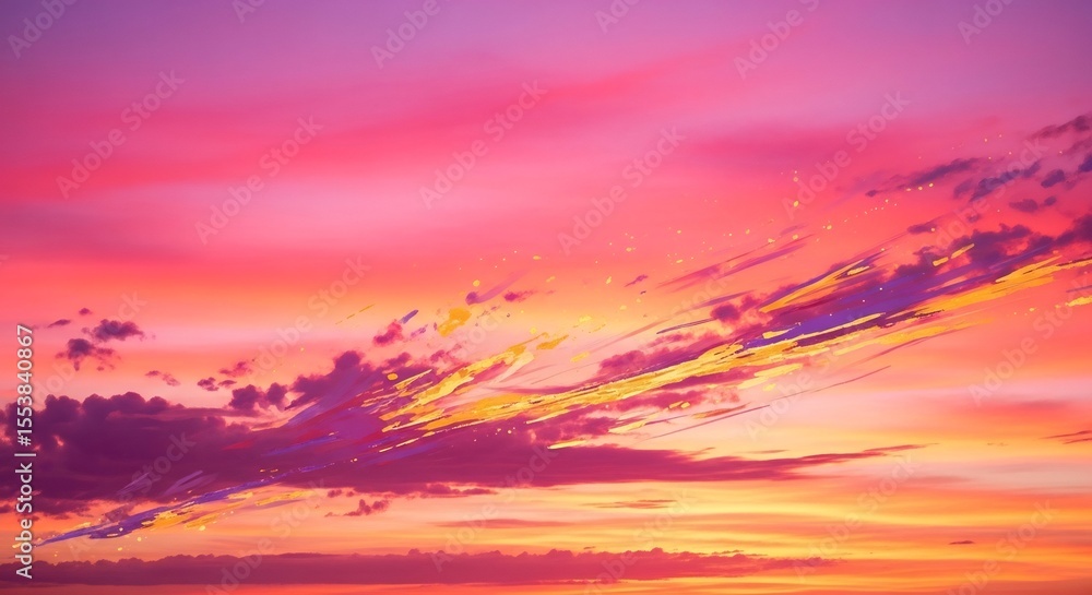 Fototapeta premium Vibrant sunset sky with dynamic clouds, displaying colorful hues and light.