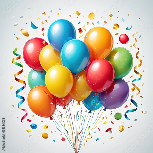 Manojo de globos festivos en alta resolución, composición perfecta para celebrar una inauguración, graduación o cualquier evento feliz con un toque de color.