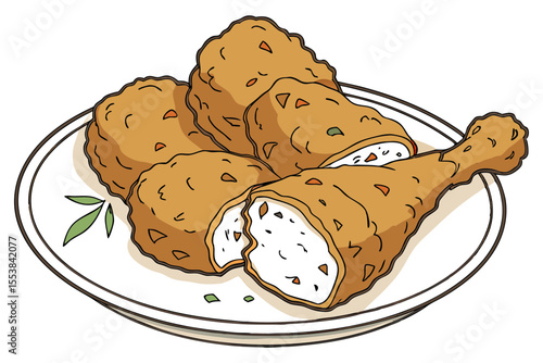 Fried Chicken Plate Minimalist Food Vector