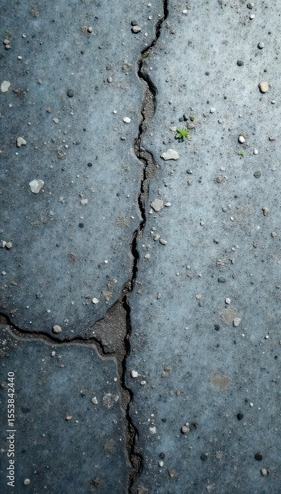 Obraz premium Cold industrial concrete texture background with scattered gray pebbles and subtle cracks, cracks, worn