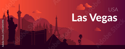 The Vibrant and Colorful Silhouette of Las Vegas is Beautifully Set Against a Stunning Sunset Sky