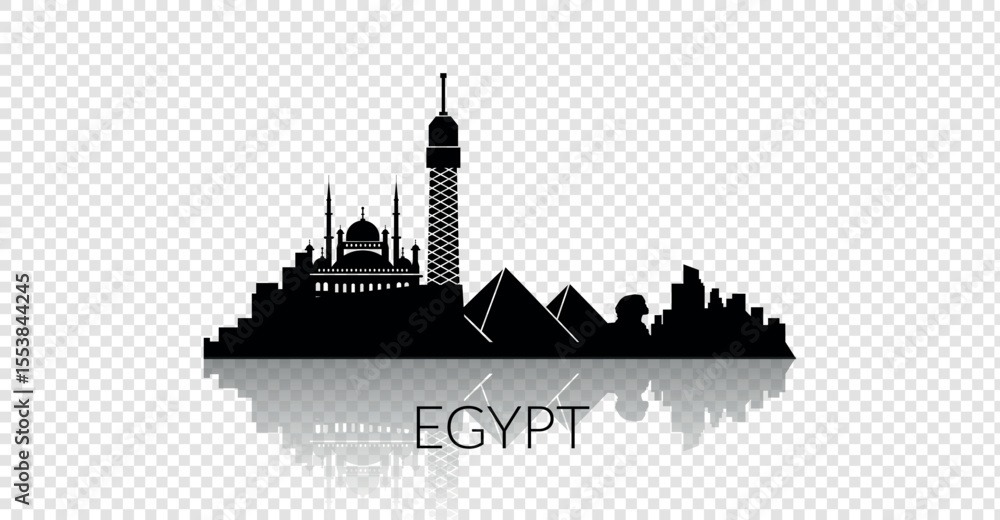 Obraz premium Stylized silhouette of iconic Egyptian landmarks with their stunning reflections visible