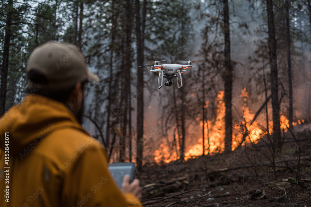 Fototapeta premium Forest fire detection using drone with artificial intelligence 