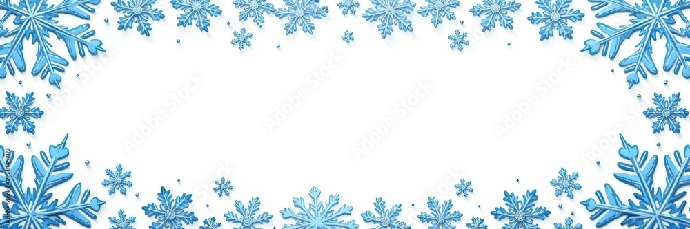 Intricate blue snowflake border design on white background , pattern, christmas, ice Intricate blue snowflake border design on white background , pattern, christmas, ice