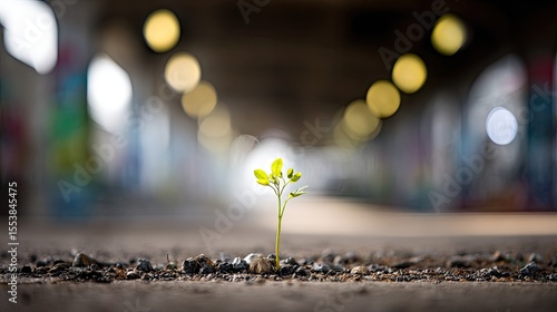 Fototapeta Naklejka Na Ścianę i Meble -  Small sprout emerging from cracked pavement.